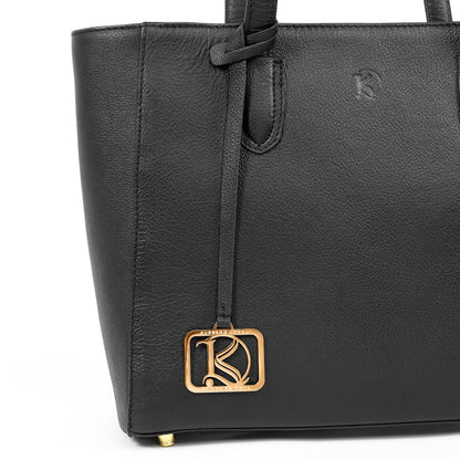 TATIANA Medium Tote Bag in Grained Black -  Genuine Leather