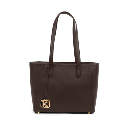 TATIANA Medium Tote Bag in Grained Dark Brown -  Genuine Leather