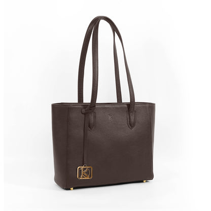 TATIANA Medium Tote Bag in Grained Dark Brown -  Genuine Leather