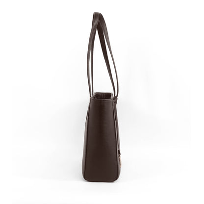 TATIANA Medium Tote Bag in Grained Dark Brown -  Genuine Leather