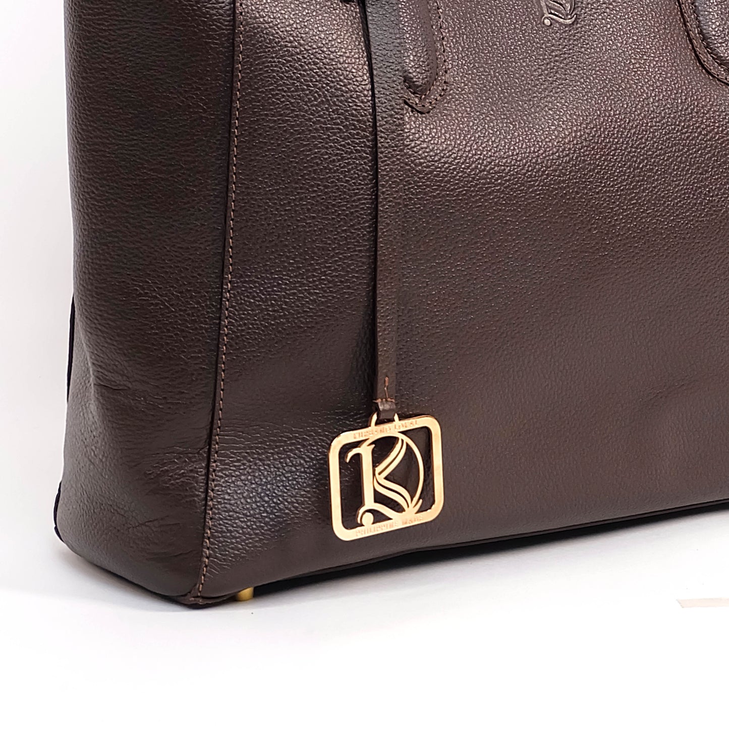 TATIANA Medium Tote Bag in Grained Dark Brown -  Genuine Leather