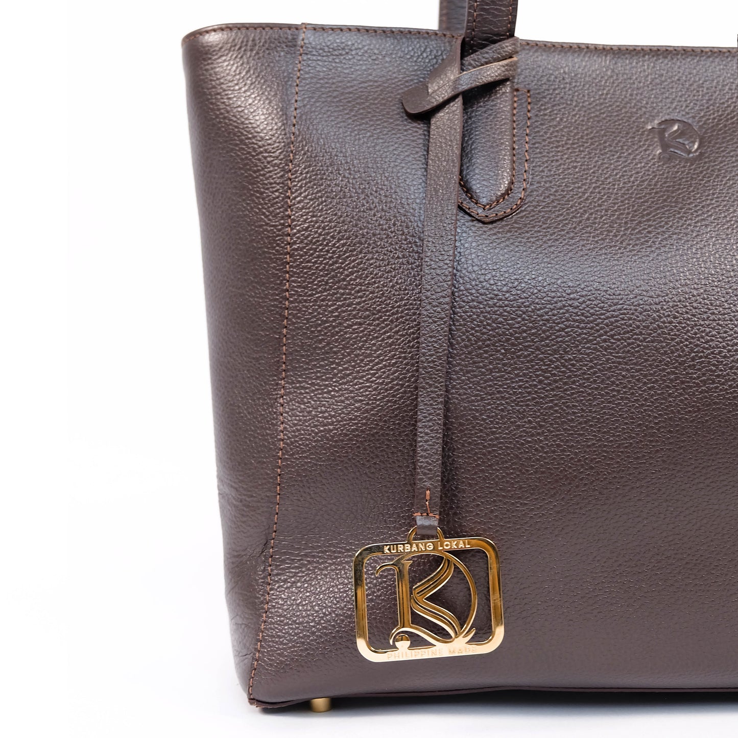 TATIANA Medium Tote Bag in Grained Dark Brown -  Genuine Leather