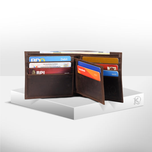 Isagani Bifold Wallet w/ Detachable Card Sleeve in Vintage Brown - Genuine Leather