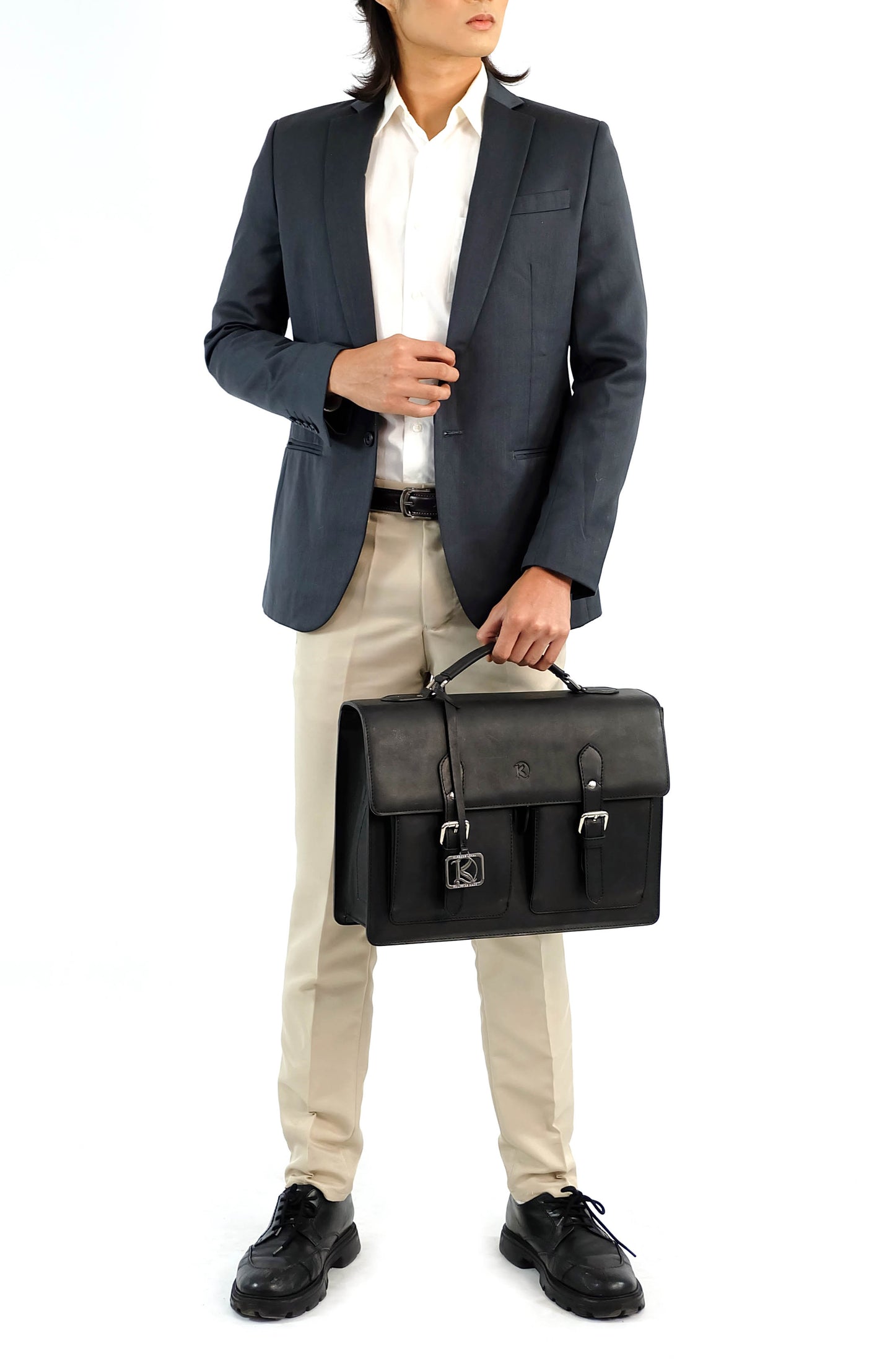 SULTAN Laptop Bag in Black Silver -  Genuine Leather