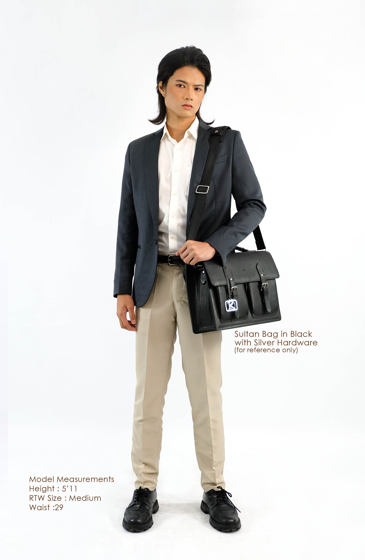SULTAN Laptop Bag in Black Silver -  Genuine Leather