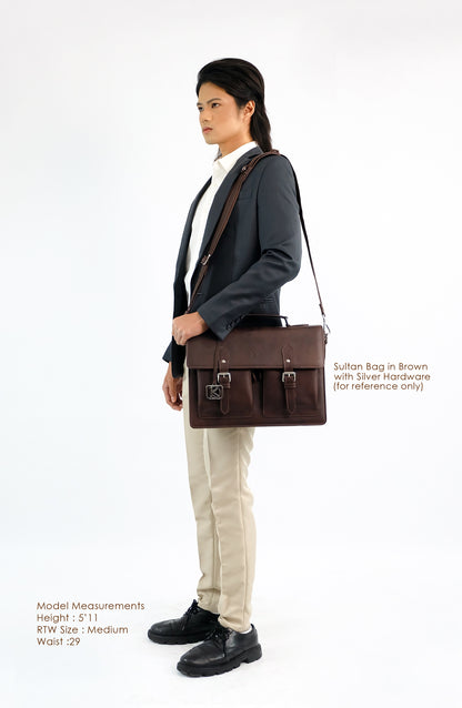 SULTAN Laptop Bag in Vintage Dark Brown Gold -  Genuine Leather