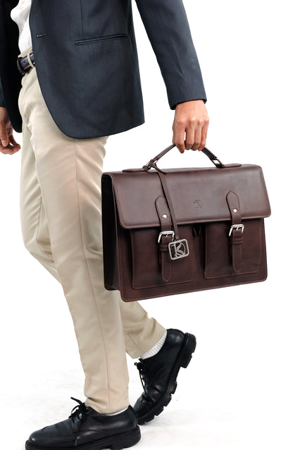 SULTAN Laptop Bag in Vintage Dark Brown Gold -  Genuine Leather