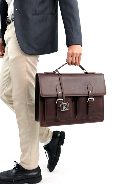 SULTAN Laptop Bag in Vintage Dark Brown Gold -  Genuine Leather