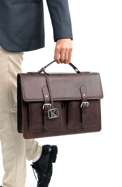 SULTAN Laptop Bag in Vintage Dark Brown Gold -  Genuine Leather