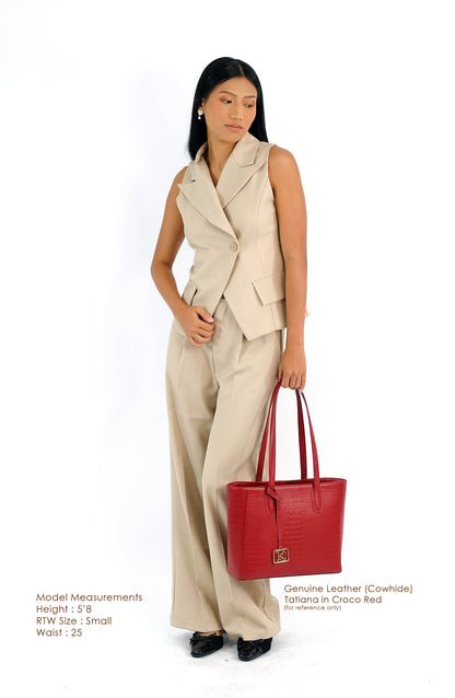 TATIANA Medium Tote Bag in Grained Regal Purple -  Genuine Leather